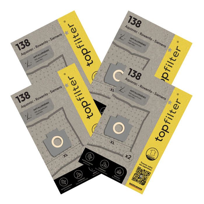 TOP FILTER FCK64817 Sacchetti Per Aspirapolvere – 4 Pezzi In Tessuto Non Tessuto, Per Moulinex E Rowenta, 30x26 Cm