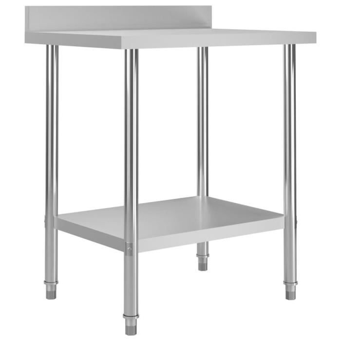 qinqimall© Table de travail de cuisine avec dosseret 80x60x93 cm Inox Acier inoxydable argenté