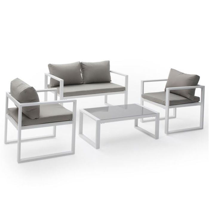 Salon De Jardin Ibiza En Tissu Gris 4 Places Aluminium Blanc