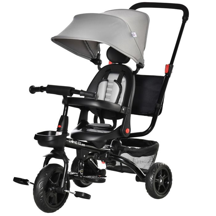 Tricycle Évolutif 4 En 1 Bébé 9 Mois à 5 Ans - Avec Canne Parentale, Harnais Et Panier - Gris Clair - 1