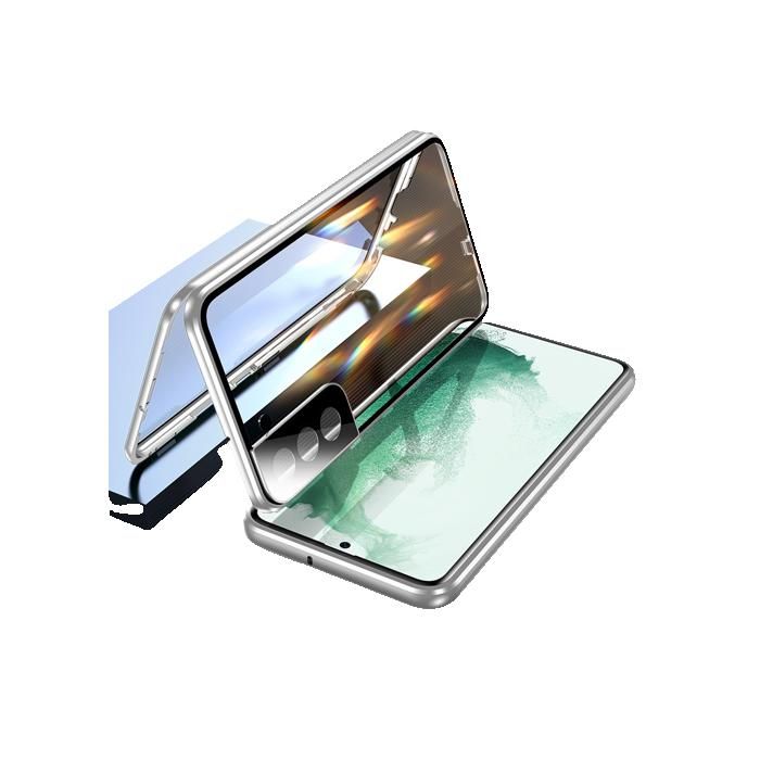 INF Coque magnétique en verre trempé double face Argent Samsung S22