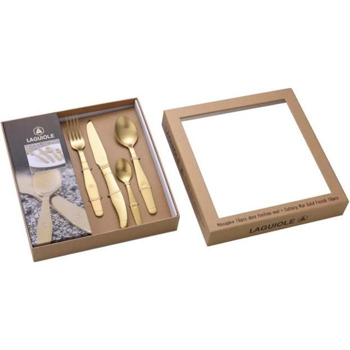 LAGUIOLE - Laguiole Coffret Couverts Table Ménagère 16 Pièces Or Mat - Acier inoxydable