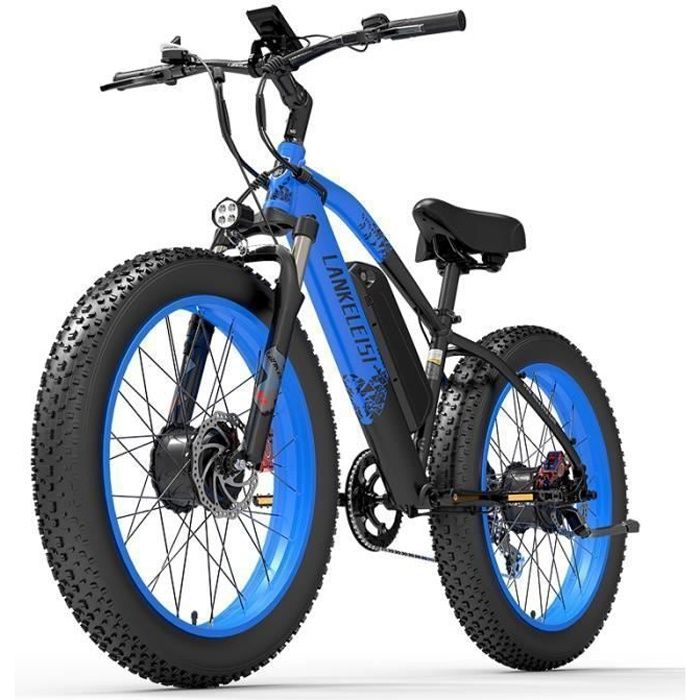 velo electrique adulte LANKELEISI MG740PLUS 50km/h Double Moteur 1000W Autonomie 120km 26 pouces VTT fat bike 48V20Ah bleu
