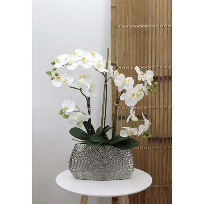 Ligne Deco Orchidee Blanche Artificielle Toucher Naturel Pot Ceramique Argent 68cm Composition Florale Artificielle Cdiscount Maison