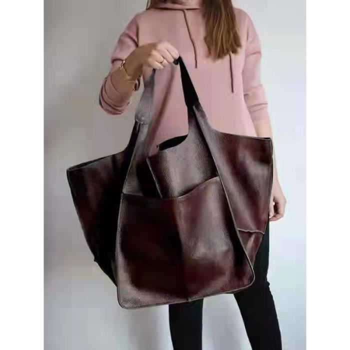 KTMOUW Sac Cabas Femmes Sac à Main Grand Cuir Sac de Cours Lycee Sac  Etudiante Imperméable Sac Ordinateur Femme 15.6 Pouces, Café :  : Mode