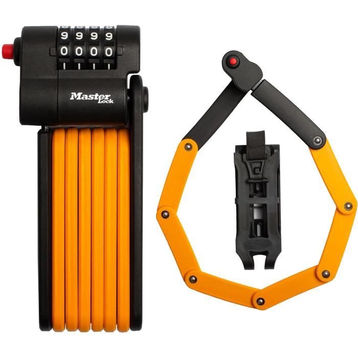 Antivol Vélo à Code - MASTER LOCK - 8336EURDPRO - Acier Trempé, Combinaison Programmable, Support Inclus
