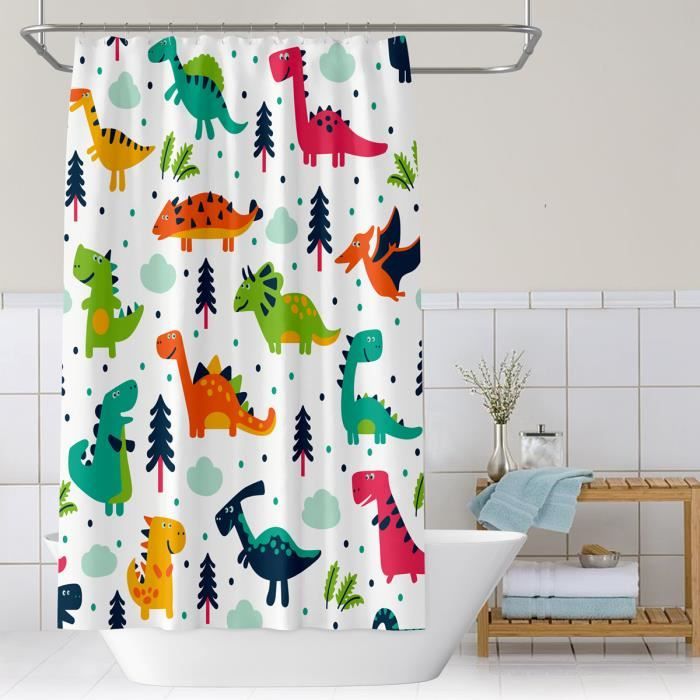 Rideau De Douche Motif Dragon Mignon Cyan - Polyester épais 152x183 Cm, Lavable Machine, 12 Crochets Inclus - 2