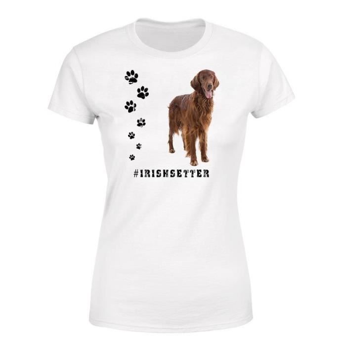 T Shirt Femmes Irish Setter Irlandais Rouge Tée Hashtag Race Chien Chiot Cadeau Propriétaire Fête Mère Impression Animal été Blanc