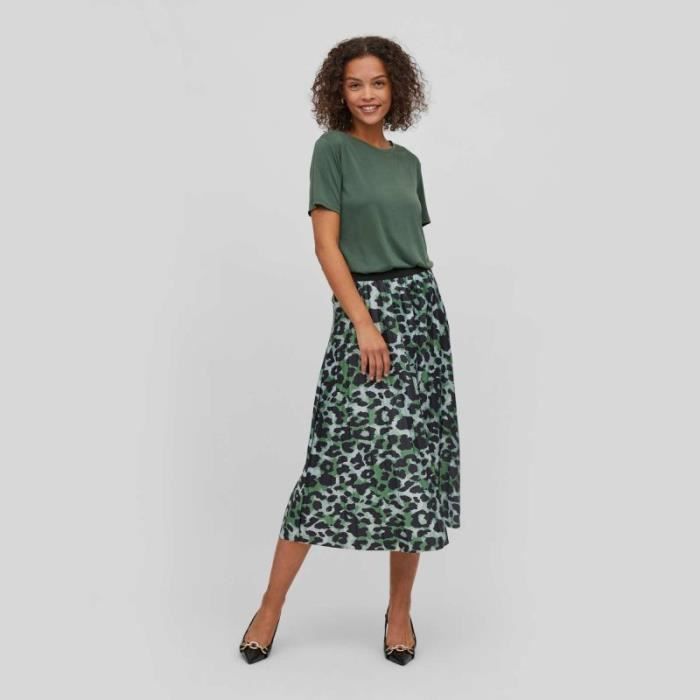 Jupe longue plissee leopard vert 14068477 3963 Femme VILA Vert Cdiscount Pret a Porter