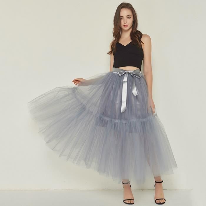 Jupe longue en tulle pour femmes style steampunk noir gothique plissee tutu vintage jupon rock 90cm gray F72688 Blanc Cdiscount Pret a Porter