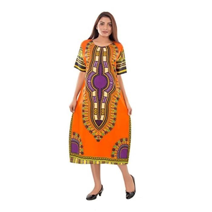 Robe FQZP2 Orange Dashiki robe imprimee florale tunique de soiree Maxi robes coton grande taille Sexy soiree robe africaine taille l Noir Cdiscount Pret a Porter