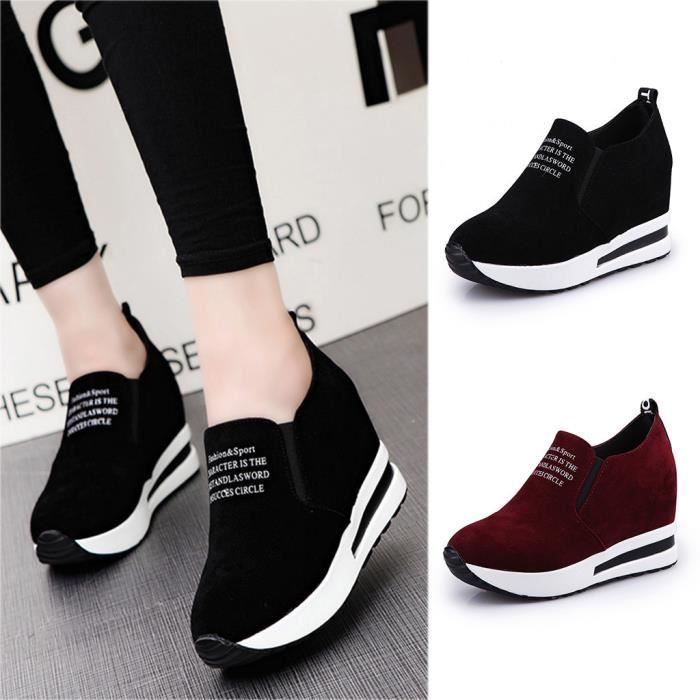 Sneakers Femmes Mode Casual Flock Slip-on Plate-Forme Épaisse Sport Wedges Chaussures