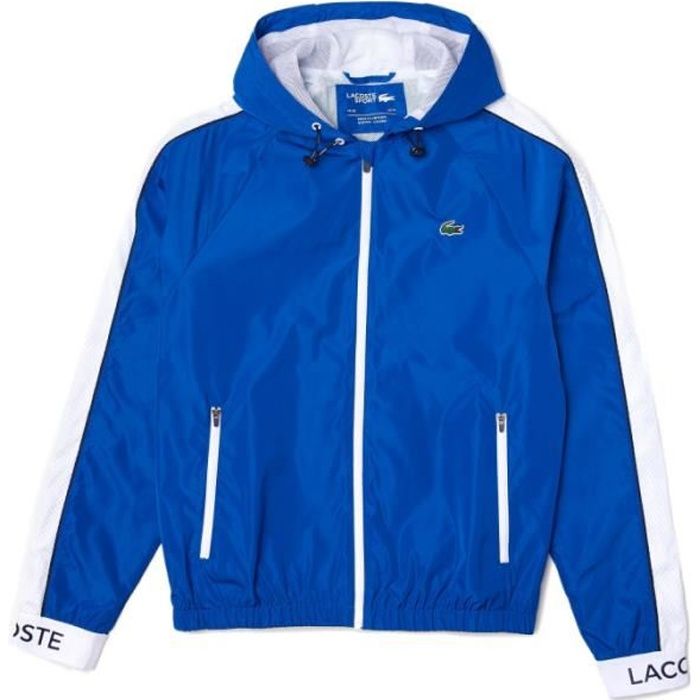 Veste coupe vent Lacoste Ref. BH9557 32C. Couleur Bleu Vert Blanc. Details. Capuche avec fermeture elastique. Manches Bleu Cdiscount Pret a Porter