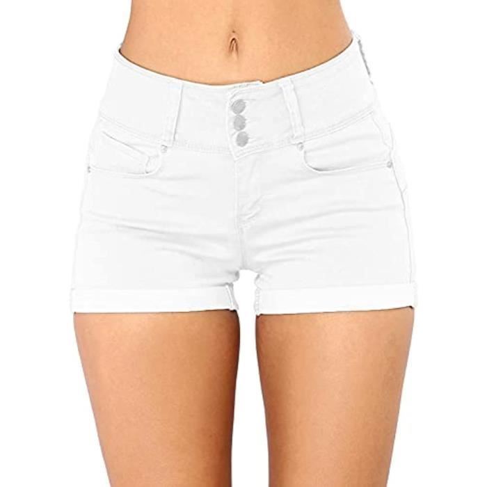 Jeans Short en jean ourlet roulé chaud taille haute déchiré pantalon ...