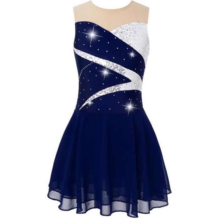 Inlzdz Robe de Patinage Artistique Fille Enfant Justaucorps Gymnastique  Danse Strass Brillant 5-16 Ans - Cdiscount Sport