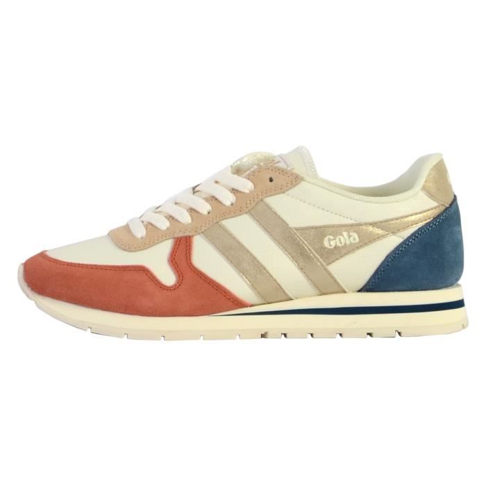 Tennis Basket Basses GOLA Daytona Quadrant Cuir Femme Blanc Orange Or