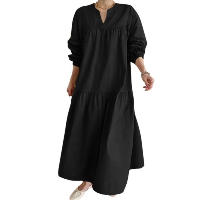 Femmes Robe Longue Grande Taille Couleur Unie Robes Maxi Ample à Col