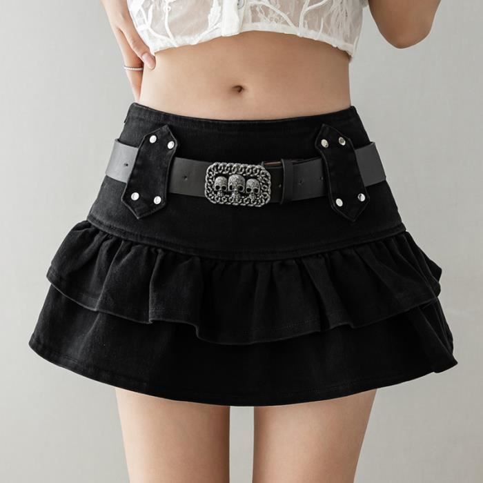 Jupe Mini jupe en jean avec ceinture pour femmes gothique Punk