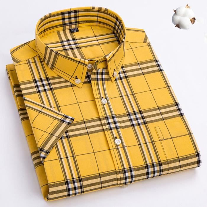 Chemise à Carreaux Manches Courtes Homme - Slim Fit Décontracté, Col Revers, Tissu Respirant
