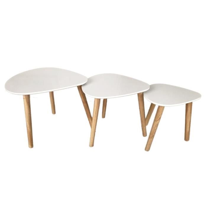 Venus 3 Tables Gigognes Rondes Scandinave Blanc Laque Avec Pieds