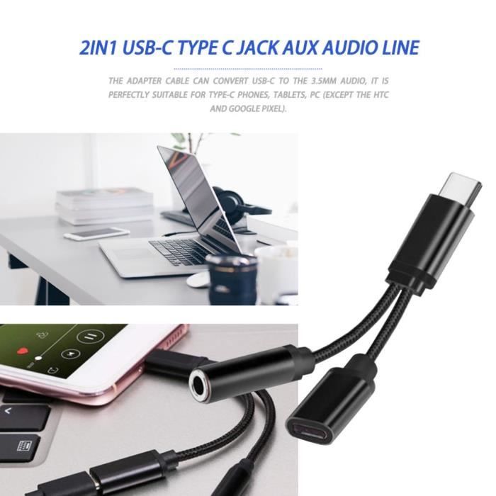 Câble USB Type C vers jack 3,5 mm, câble audio2 en 1 Câble de charge