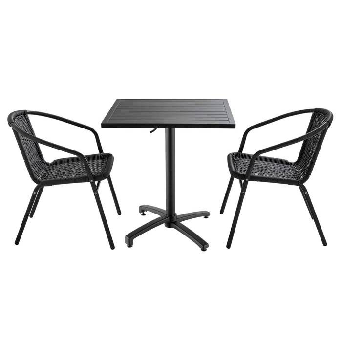 Table De Terrasse Rabattable Carree Et 2 Fauteuils Aluminium Et
