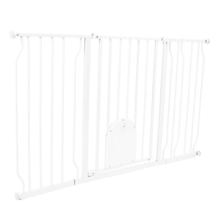 Barrière de sécurité enfant - Pwshymi - Avec porte pour animaux - Blanc - Plastique ABS+Fer - 75-145cm