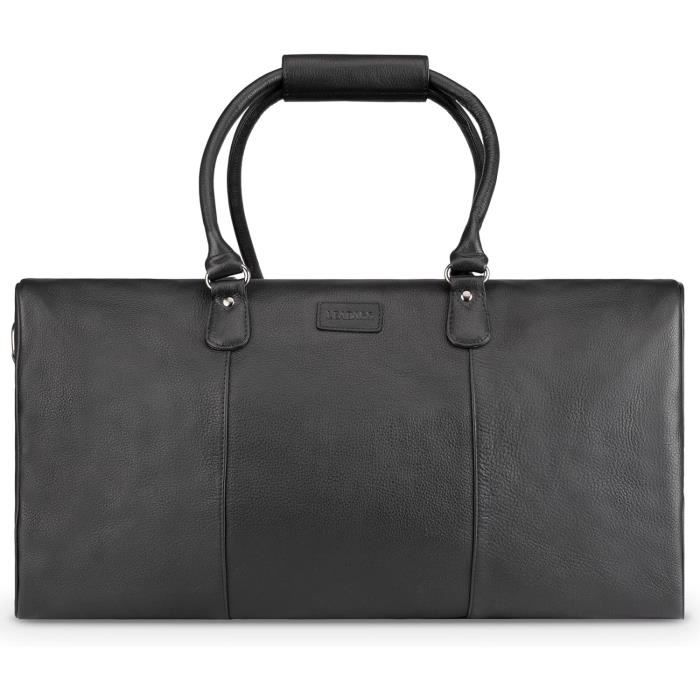 Grand sac de sport noir en cuir véritable pour homme