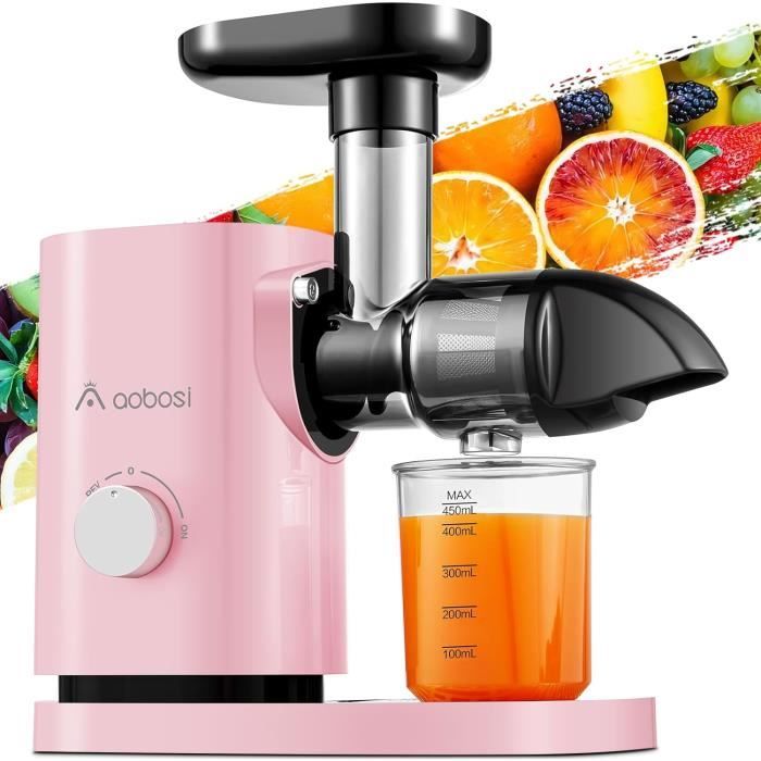 Aobosi Extracteur De Jus à Froid 150W – Rose – Moteur Silencieux, Anti-Colmatage, Sans BPA – Idéal Pour Jus Fruits Légumes Céleri Carotte Pomme