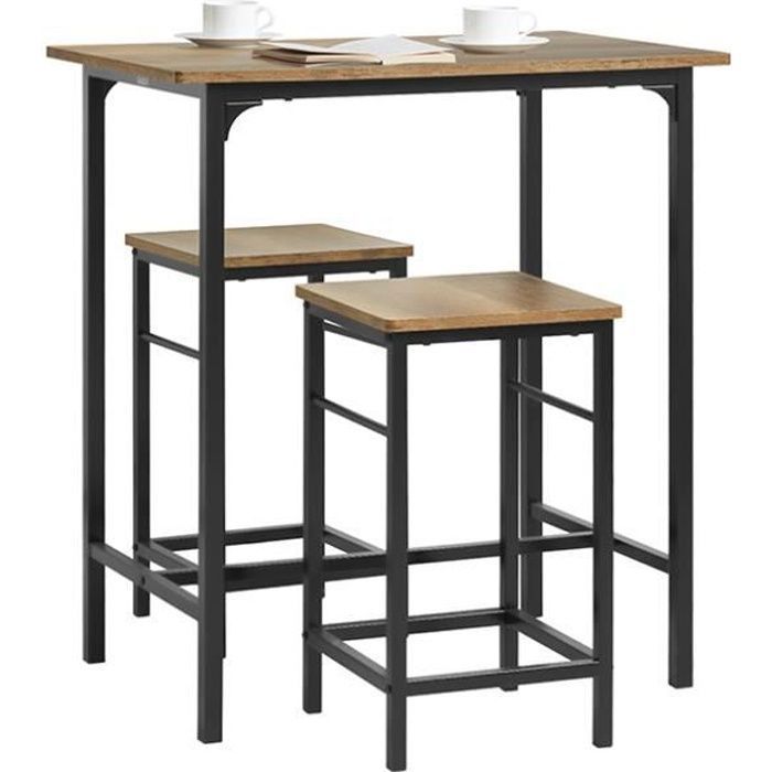 SoBuy Set Table Haute 80x50x87+2 Tabourets 32x32x57 Ensemble Bistrot Mange-Debout Industriel Marron Cuisine Salon Balcon OGT10-PF