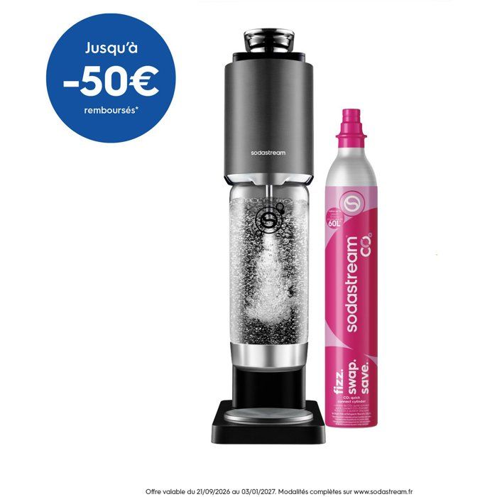 Machine à eau pétillante - SODASTREAM - Fresh Plus - indicateur CO₂ - bouteille 1 L - noire