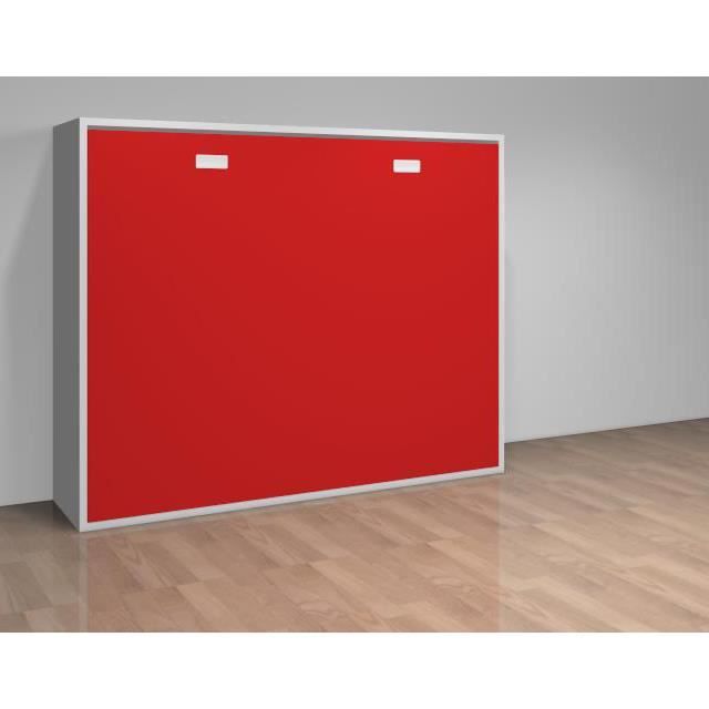 Teo Armoire Lit Escamotable 140 Cm Blanc Mat Et Rouge Achat