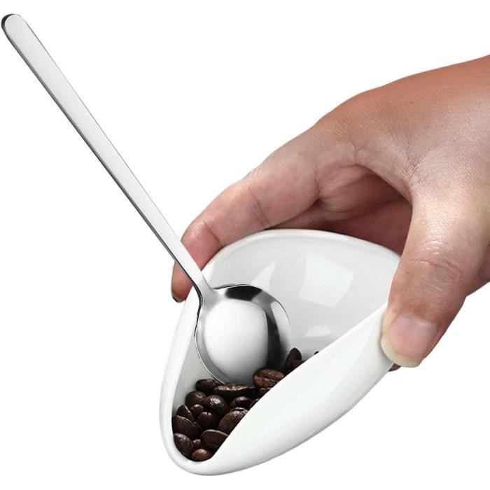 Verre doseur en grains de café - Bol doseur en céramique blanche - Pelle à  grains de café avec cuillère en acier inoxydable pour226