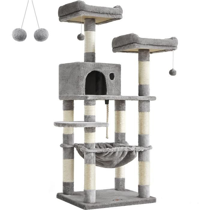 Comparer les prix de FEANEA Arbre à Chat, Stable, 2 niches, Hauteur 143 cm, Gris Clair PCT15W6