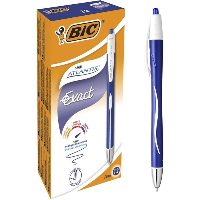 BIC Atlantis Exact Stylos-Bille Rétractables Pointe Fine (0,7 mm ...