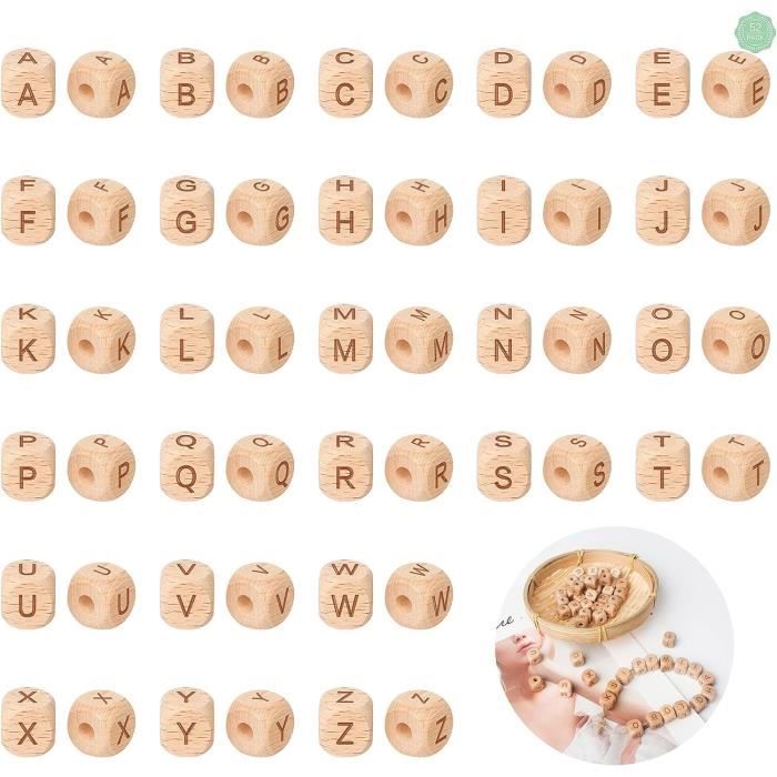Lot De 52 Perles Carrées En Silicone Avec Lettres A à Z - 12 Mm, Blanc, Pour Fabriquer Bracelets, Porte-clés, Cordons De Serrage DIY - 8