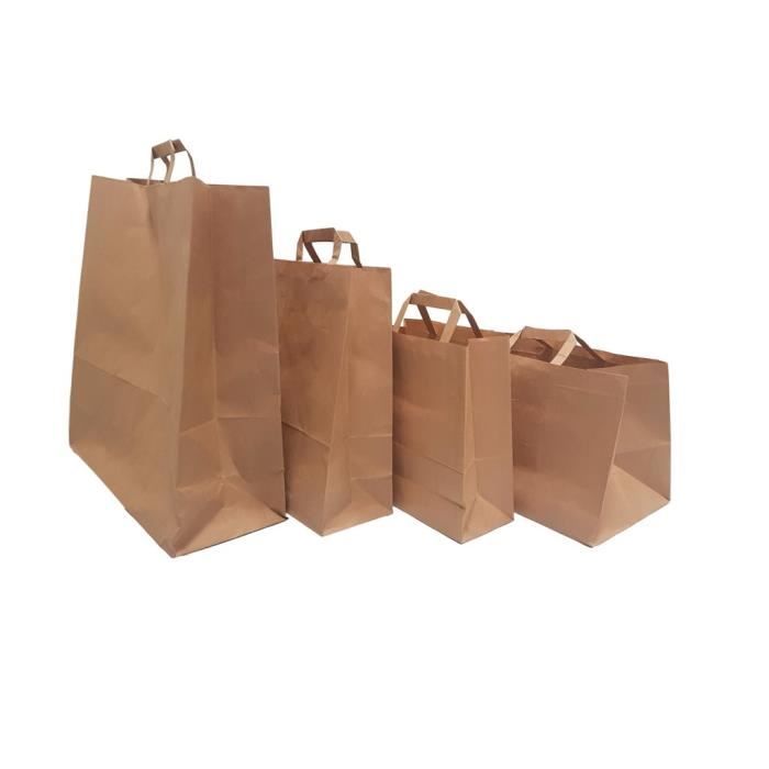 50 Sacs Papier Alimentaire 11L - Fond Plat, Poignées Renforcées, Pour Restaurant Ou Vente à Emporter