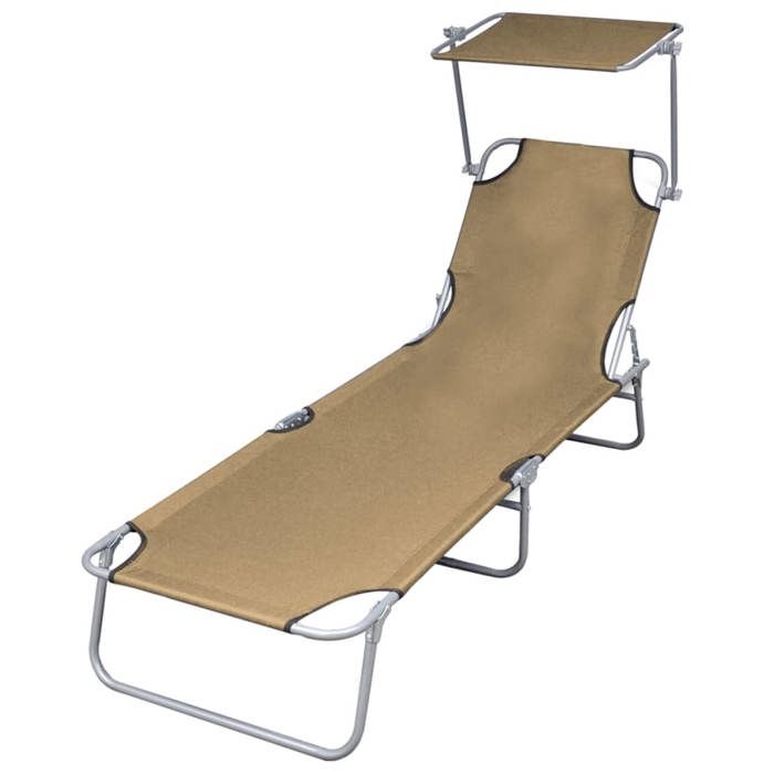vidaXL Chaise Longue Pliable Auvent Taupe Bain de Soleil Transat de Jardin 44292