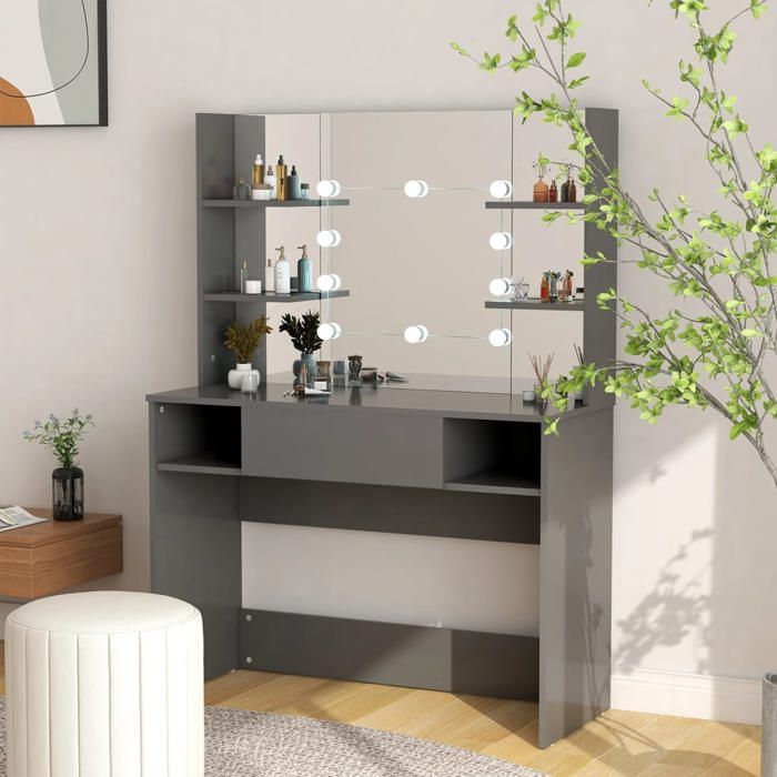 vidaXL Table de Maquillage avec Eclairage LED Coiffeuse Table Cosmétique Meuble de Chambre à Coucher Maison Intérieur 331542