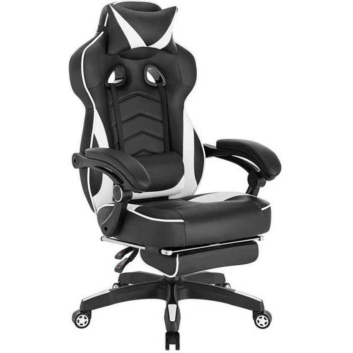 woltu racing chaise, chaise de gaming, fauteuil de bureau avec appuie-tête et coussin lombaire, siège en similicuir, noir+blanc