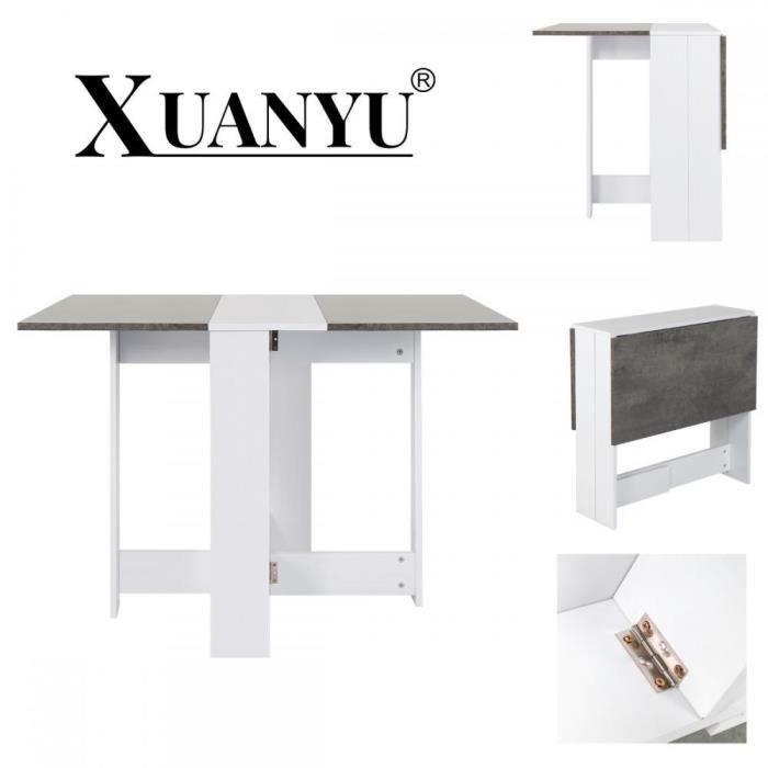 xuanyu table de cuisine pliable 103l x 76l x 74h cm en blanc+béton