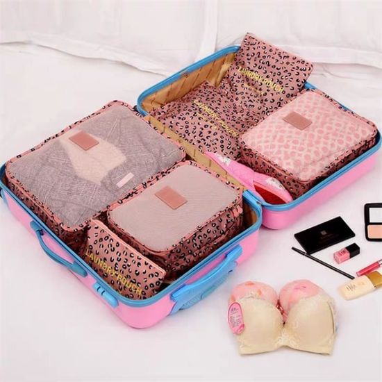 6 pi ces cerise bleue Sacs de valise de voyage imprim l opard