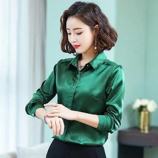 Chemisier satin discount vert femme