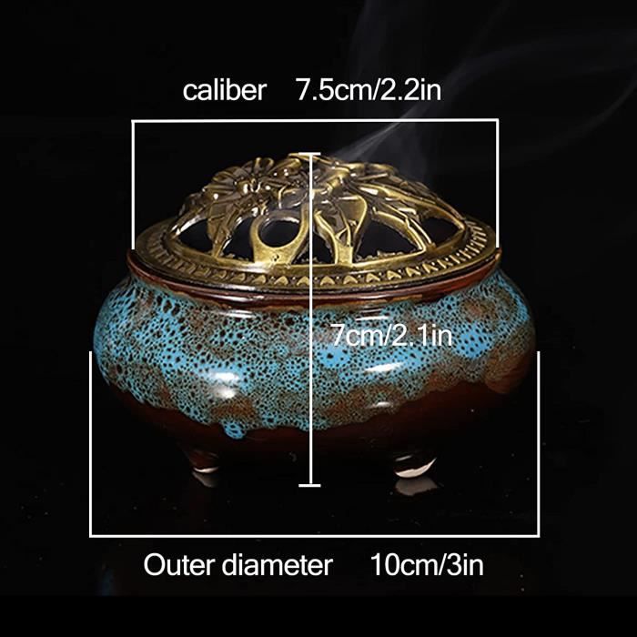 Brûleur d'encens avec porte-bâton d'encens calebasse – Encensoir au charbon  de bois en porcelaine à utiliser avec un cône de poudre granulaire en