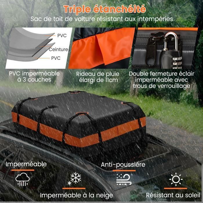 Sac De Toit étanche 0,6 M³ Pour Voiture - Compatible Avec/sans Barres De Toit, Tapis Antidérapant, Serrure à Code Inclus
