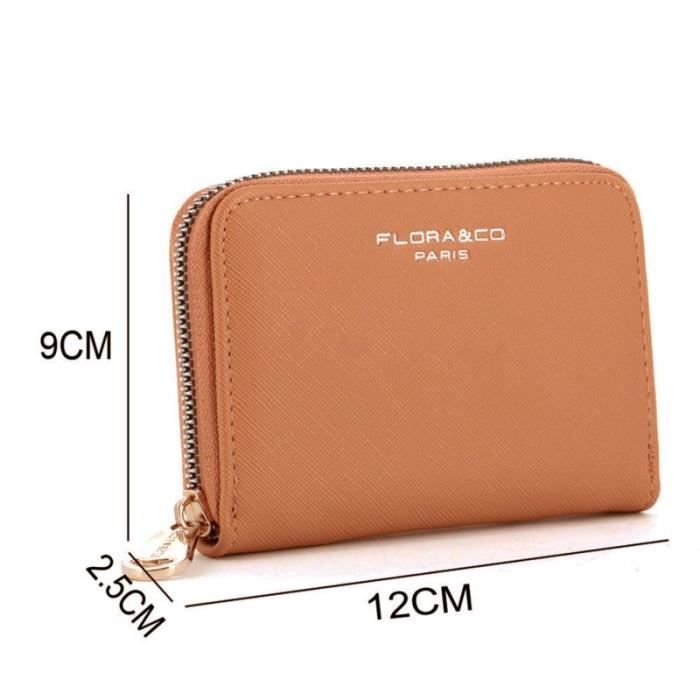 Portefeuille Femme En Cuir PU Avec Protection RFID - Petit Format 14x9x3 Cm - 9 Emplacements + Poche à Pièces - Camel