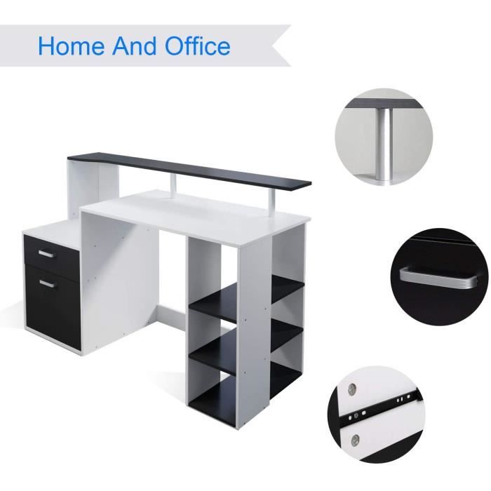 Bureau d'ordinateur avec tiroirs et étagères de rangement