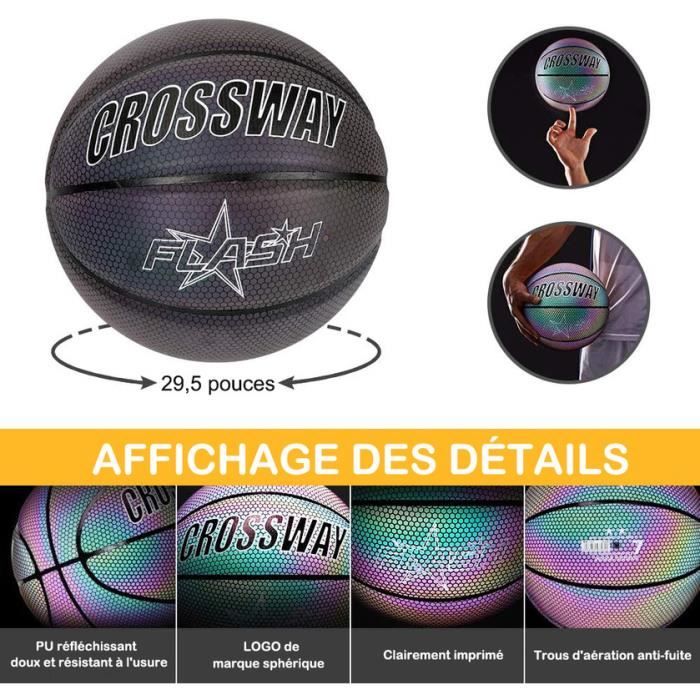 Ballon de Basket Reflechissant Brillant 29 5 en Cuir Composite Taille 7 Ballons de Basket de Rue avec Sac de Transport et Pompe Cdiscount Sport