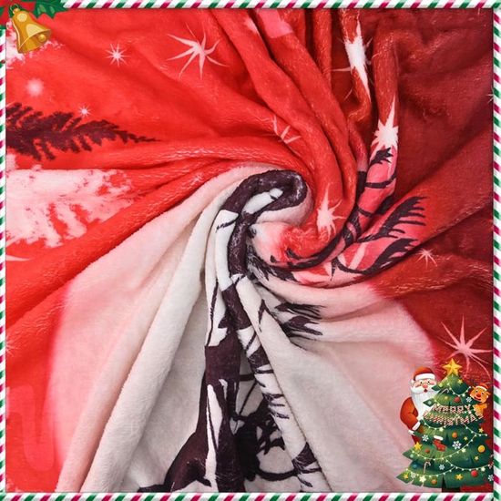 Plaid Polaire Ville De Noël 220x240 Cm - Imprimé Scène De Neige - Doux, Chaud, Lavable - Pour Canapé, Lit, Voyage
