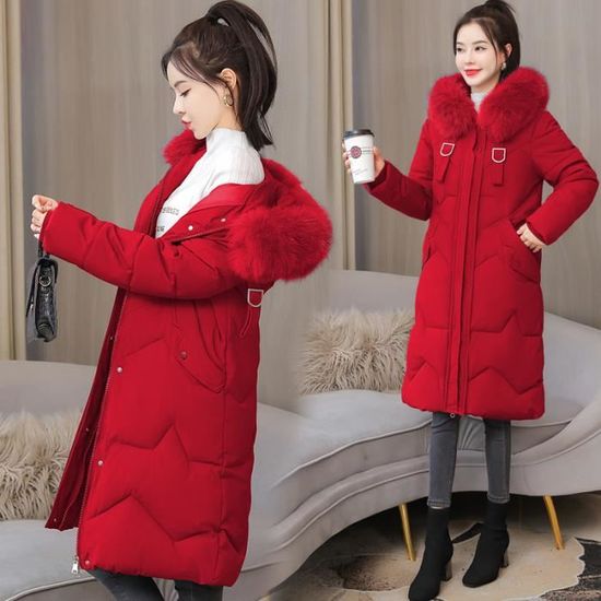 MANTEAU Femme Grande Taille Manches longues Coupe slim Mode Coton Rouge LG